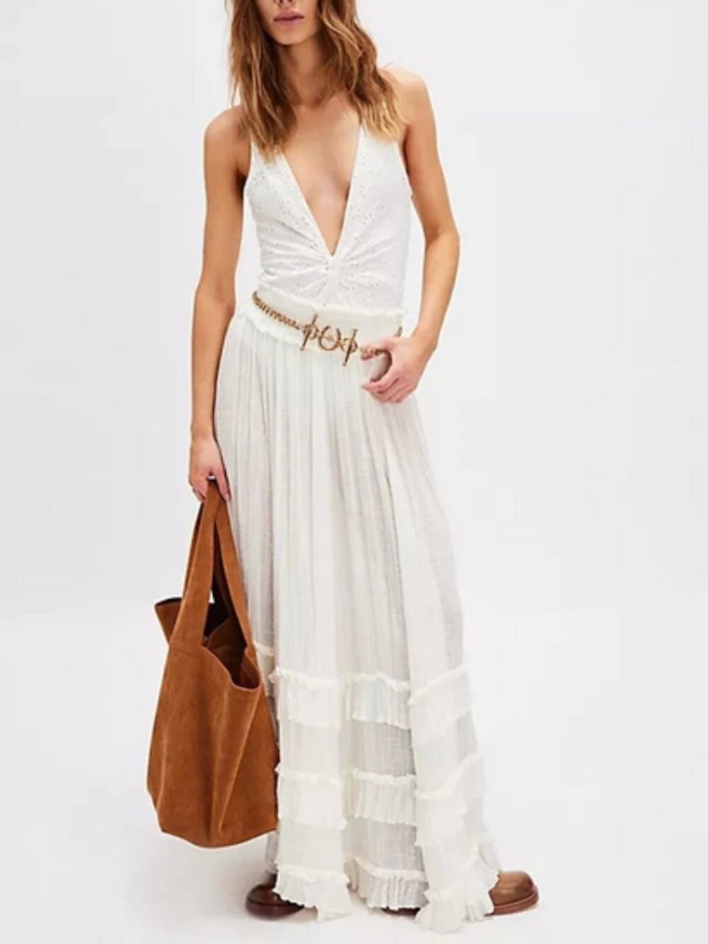 Free People FP One Brynn Maxi Skirt Smocked Tiered Ruffle Mid Rise Pull On S - Picture 1 of 2